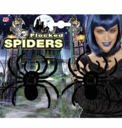 2 Fluwelen Spinnen 10 Cm Groot Voor Halloween