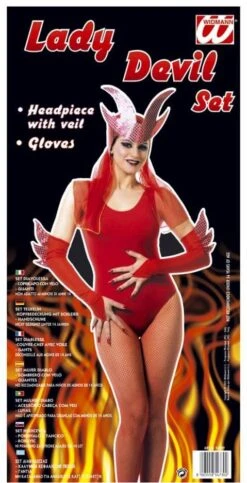 Dames Duivelset Met Duivels Handschoenen En Sluier