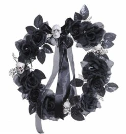 Deurkrans Met Zwarte Rozen, Schedels En Verlichting