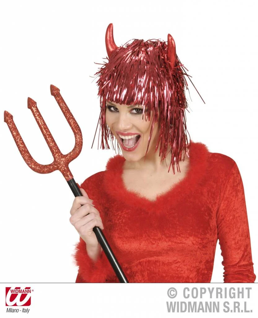 Duivelse Glitterpruik Met Rood Haar 1 Duivelse Glitterpruik Met Rood Haar