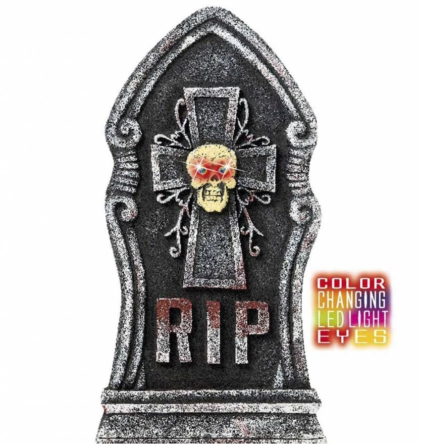 Halloweenaccessoires Grafsteen Schedel Met Licht 1 Halloweenaccessoires Grafsteen Schedel Met Licht