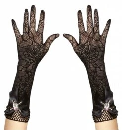 Halloweenaccessoires Handschoenen Spinneweb Met Strass Schedel