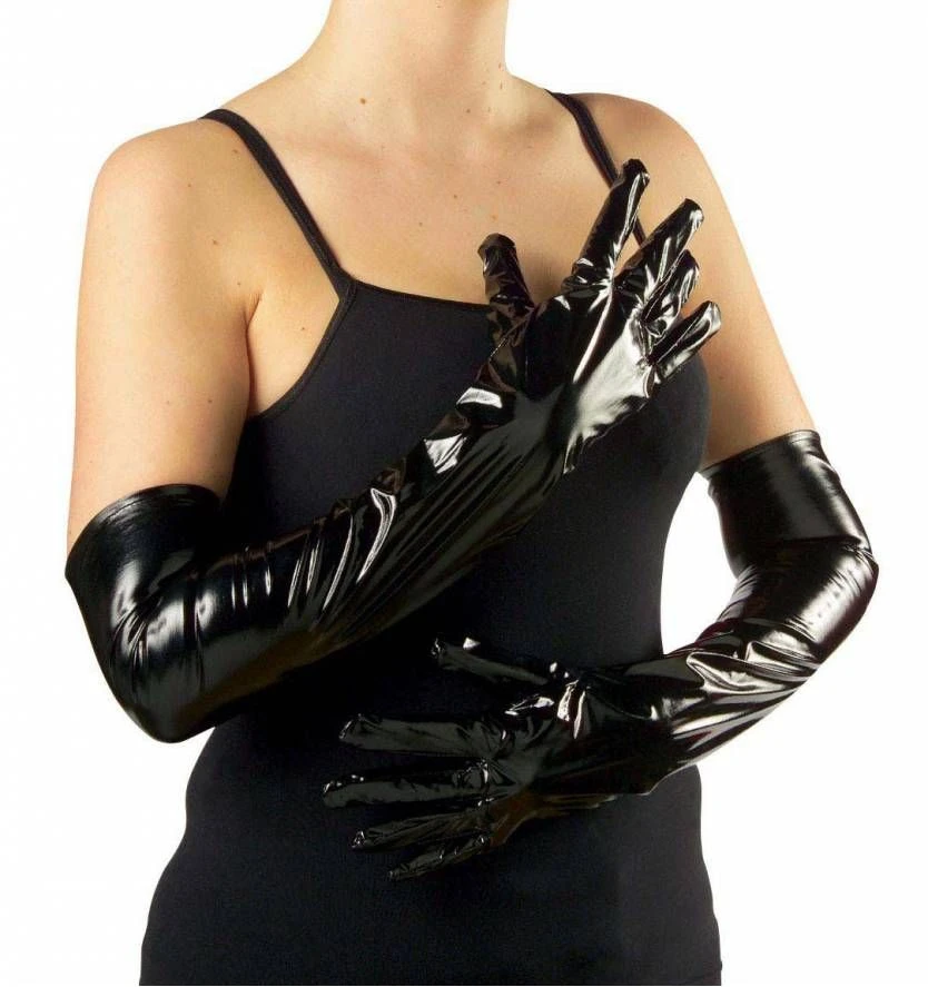 Halloweenaccessoires Handschoenen Vinyl Zwart 56cm 1 Halloweenaccessoires Handschoenen Vinyl Zwart 56cm