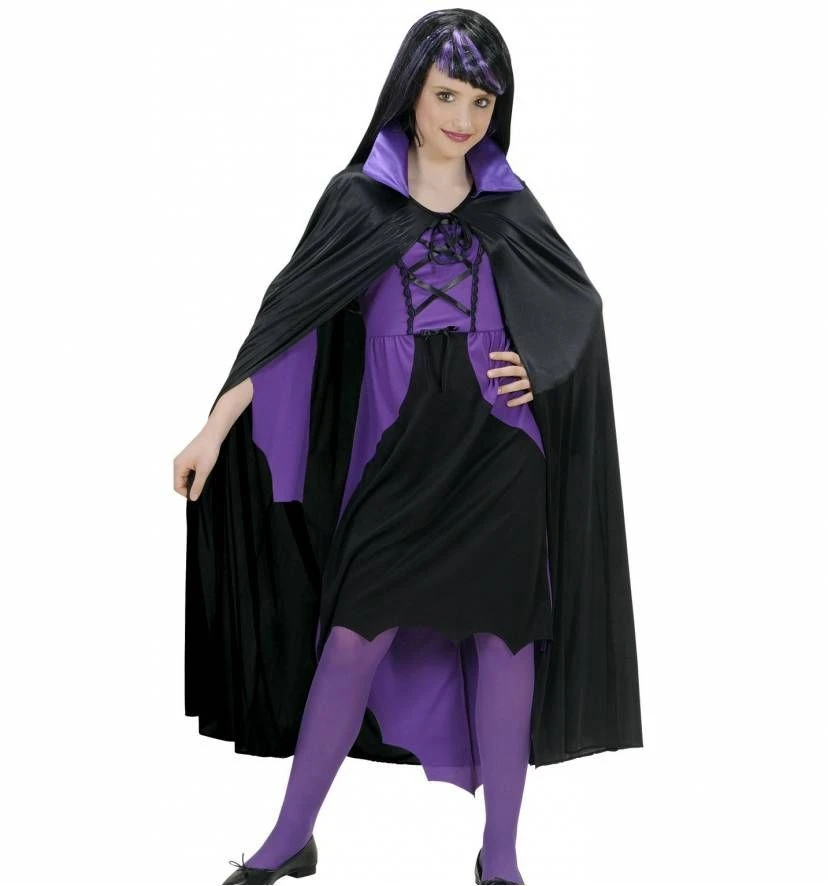 Halloweenaccessoires Kindercape Zwart Met Paarse Kraag 2 Halloweenaccessoires Kindercape Zwart Met Paarse Kraag - Afbeelding 2