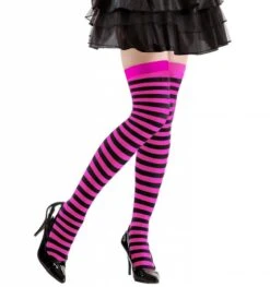 Halloweenaccessoires Kniekousen Rose/zwart Gestreept