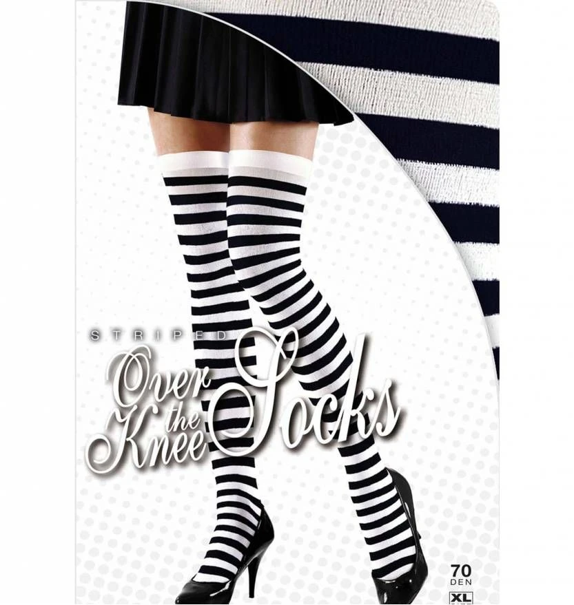 Halloweenaccessoires Kniekousen Zwart/wit Gestreept 2 Halloweenaccessoires Kniekousen Zwart/wit Gestreept - Afbeelding 2