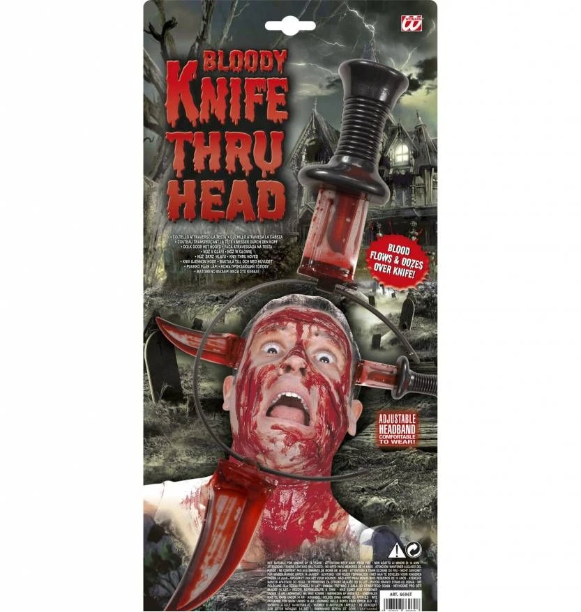 Halloweenaccessoires Mes Door Hoofd Met Bloed 3 Halloweenaccessoires Mes Door Hoofd Met Bloed - Afbeelding 3