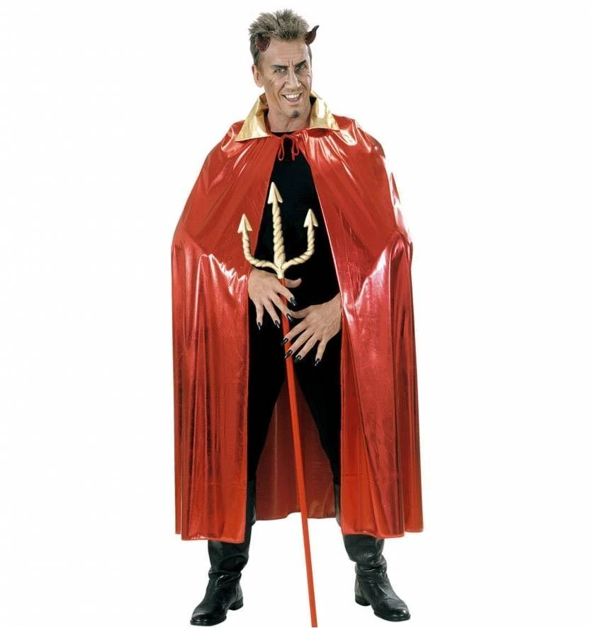 Halloweenaccessoires Metalic Rode Cape Met Gouden Kraag 2 Halloweenaccessoires Metalic Rode Cape Met Gouden Kraag - Afbeelding 2