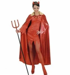Halloweenaccessoires Metalic Rode Cape Met Gouden Kraag