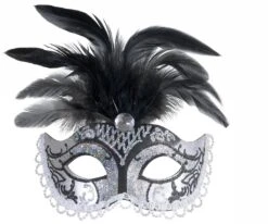 Halloweenaccessoires Oogmasker Zwart/zilver Glitter Met Diamant En Veren