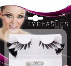 Halloweenaccessoires Oogwimpers Zwart Met 3 Veren Aan De Zijkant -HalloweenkledingVerkoop halloweenaccessoires oogwimpers zwart met 3 veren 2