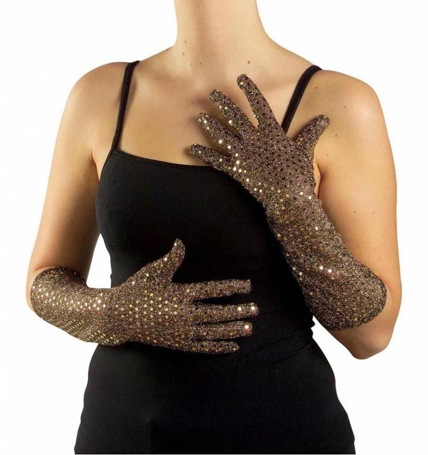 Halloweenaccessoires Pailletten Handschoenen Goud/zilver 2 Halloweenaccessoires Pailletten Handschoenen Goud/zilver - Afbeelding 2