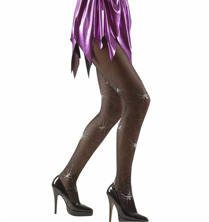 Halloweenaccessoires Panty Zilver Glitter Met Spinneweb En Spinnen 2 Halloweenaccessoires Panty Zilver Glitter Met Spinneweb En Spinnen - Afbeelding 2