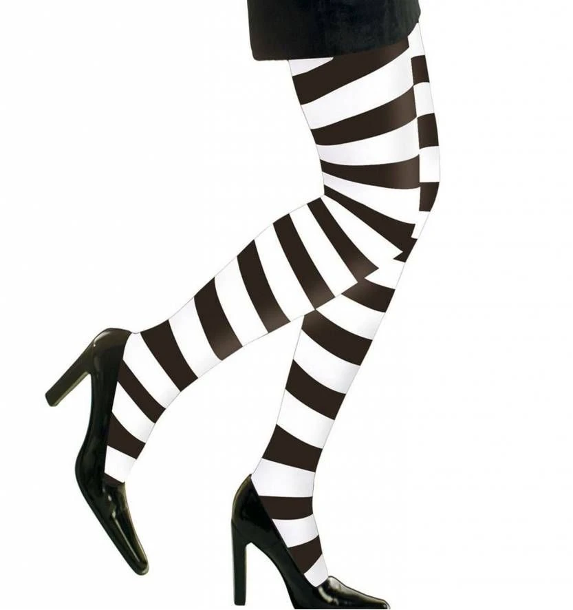 Halloweenaccessoires Panty Zwart/wit Gestreept 1 Halloweenaccessoires Panty Zwart/wit Gestreept
