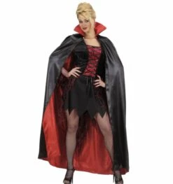 Halloweenaccessoires Satijnen Cape Zwart/rood 158 Cm -HalloweenkledingVerkoop halloweenaccessoires satijnen cape zwart rood 158 2