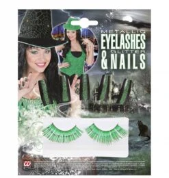 Halloweenaccessoires Set Oogwimpers Groen Met 10 Glitternagels -HalloweenkledingVerkoop halloweenaccessoires set oogwimpers groen met 10 g 2