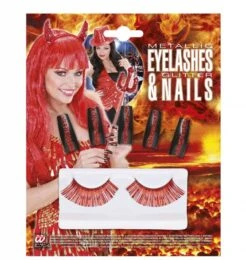 Halloweenaccessoires Set Oogwimpers Rood Met 10 Glitternagels -HalloweenkledingVerkoop halloweenaccessoires set oogwimpers rood met 10 gl 2