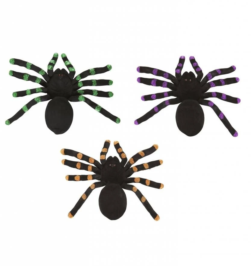 Halloweenaccessoires Set Van 2 Spinnen Met Glitter Accenten 24cm 1 Halloweenaccessoires Set Van 2 Spinnen Met Glitter Accenten 24cm