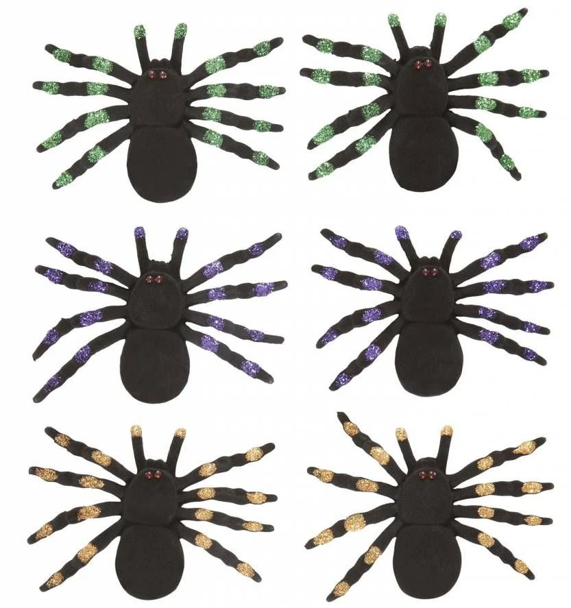 Halloweenaccessoires Set Van 2 Spinnen Met Glitter Accenten 12cm 1 Halloweenaccessoires Set Van 2 Spinnen Met Glitter Accenten 12cm