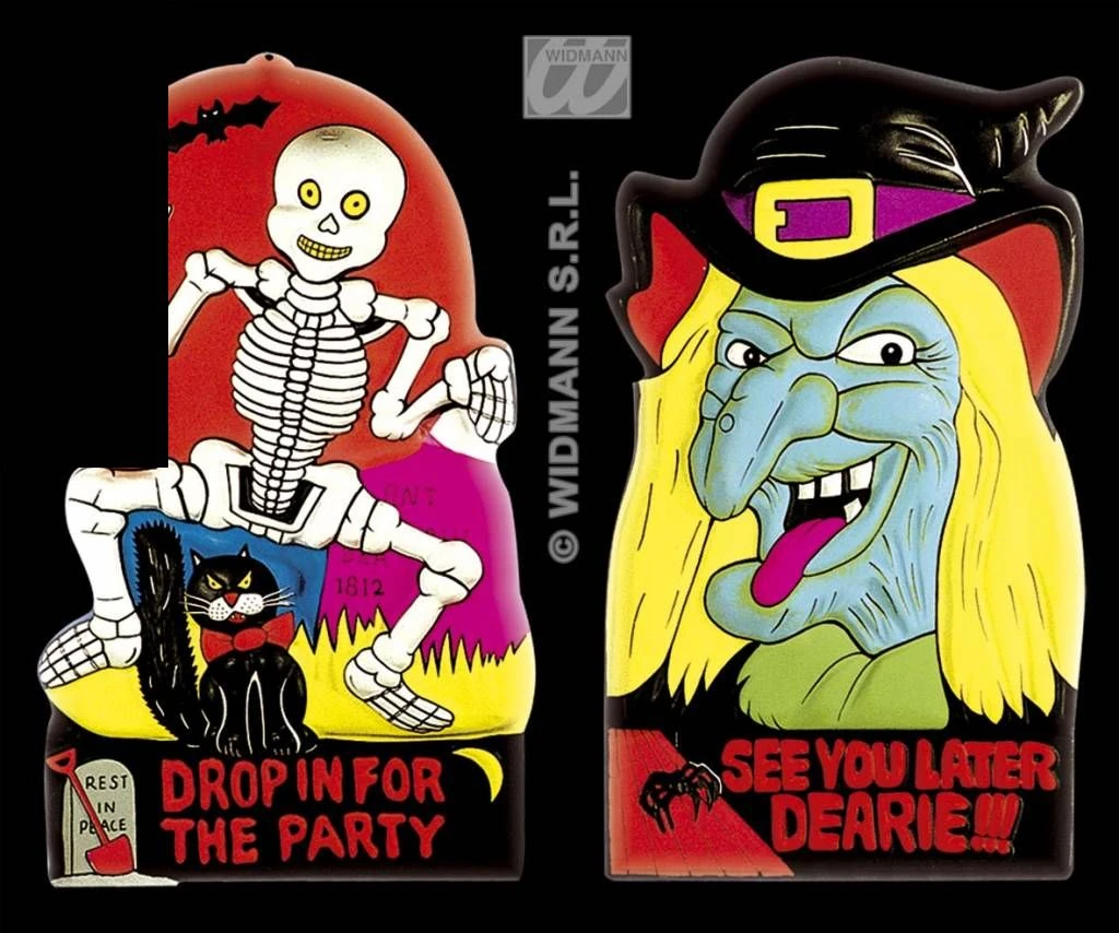 Halloweenaccessoires Skelet/heks Wanddecoratie 55x35cm 1 Halloweenaccessoires Skelet/heks Wanddecoratie 55x35cm