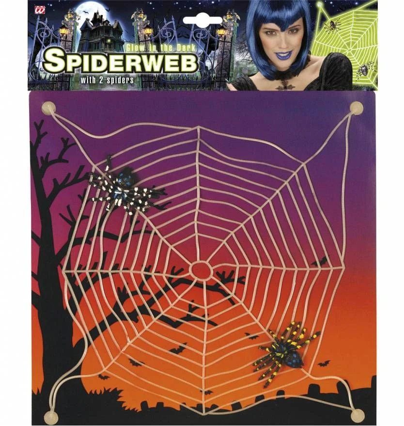 Halloweenaccessoires Spinnenweb Met 2 Spinnen Lichtgevend In Donker 2 Halloweenaccessoires Spinnenweb Met 2 Spinnen Lichtgevend In Donker - Afbeelding 2