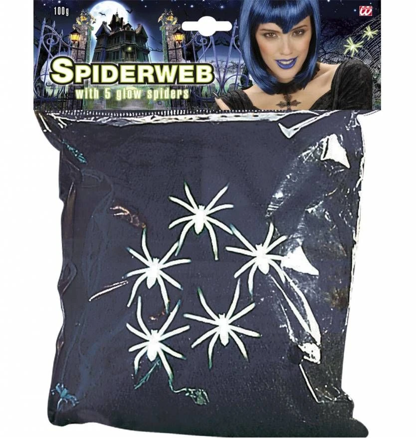 Halloweenaccessoires Spinnenweb Zwart 100 Gram Met 5 Spinnen 1 Halloweenaccessoires Spinnenweb Zwart 100 Gram Met 5 Spinnen