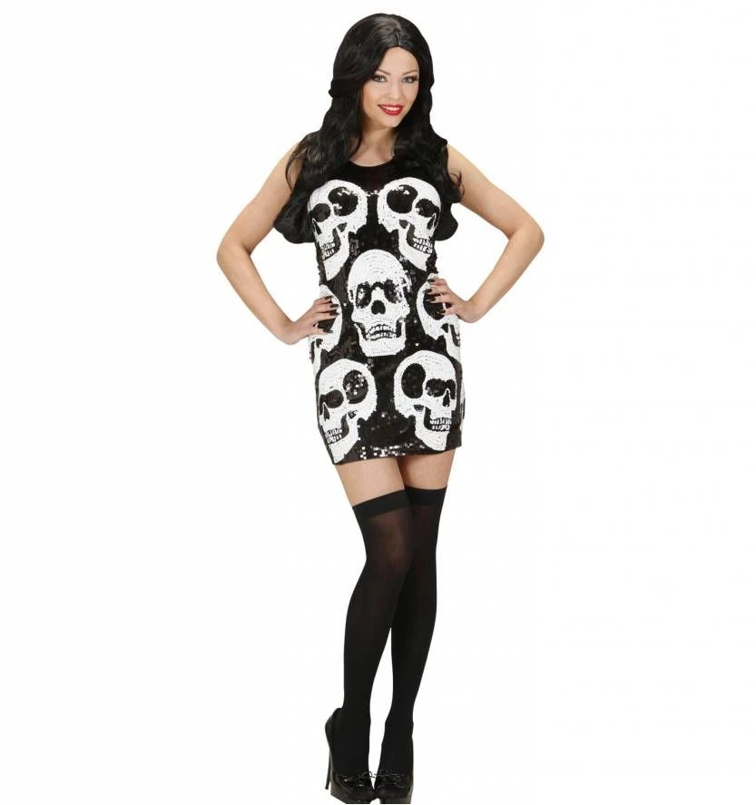 Halloweenkleding Paillettenjurk Vol Met Enge Schedels 1 Halloweenkleding Paillettenjurk Vol Met Enge Schedels