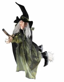 Hangdecoratie Heks Op Bezemsteel Voor Halloween