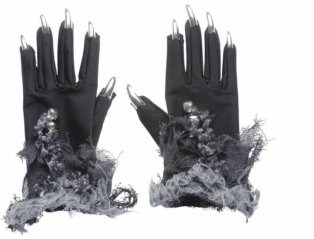 Heksen Handschoen Met Zilveren Nagels Voor Halloween 1 Heksen Handschoen Met Zilveren Nagels Voor Halloween