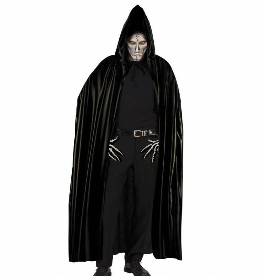 Lange Zwarte Cape Met Kap Voor Halloween 2 Lange Zwarte Cape Met Kap Voor Halloween - Afbeelding 2