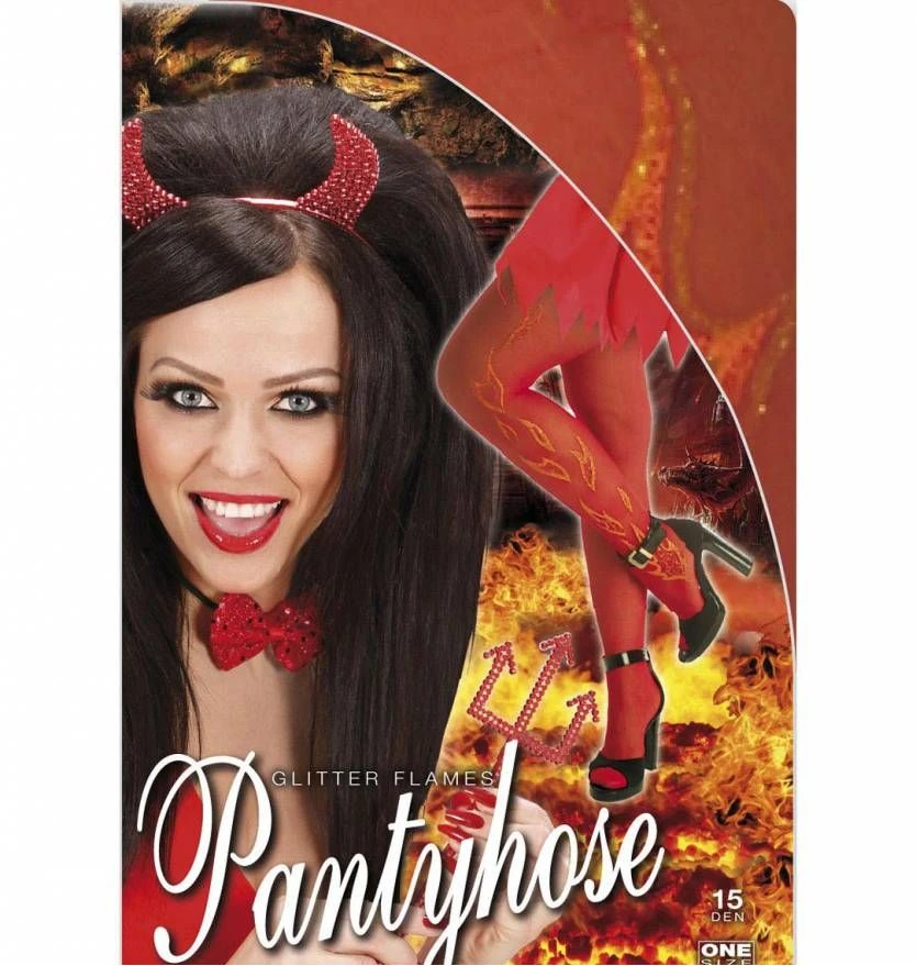 Rode Duivelinnen Panty's Met Vlammen In Glitters 2 Rode Duivelinnen Panty's Met Vlammen In Glitters - Afbeelding 2