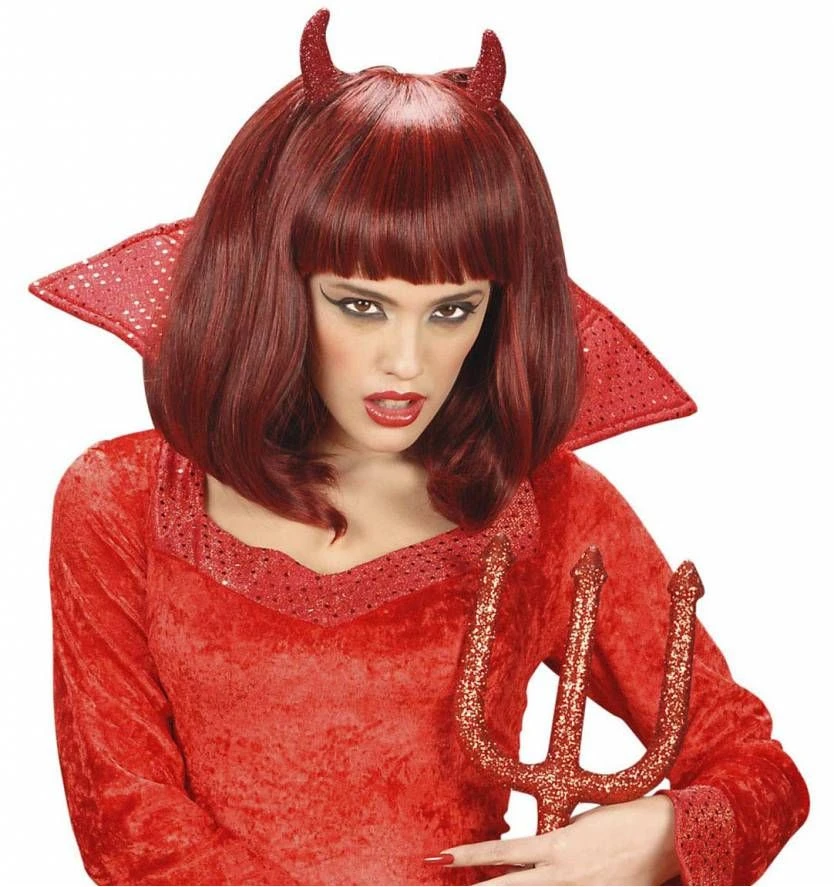 Rode Duivels Pruik Met Pony 1 Rode Duivels Pruik Met Pony