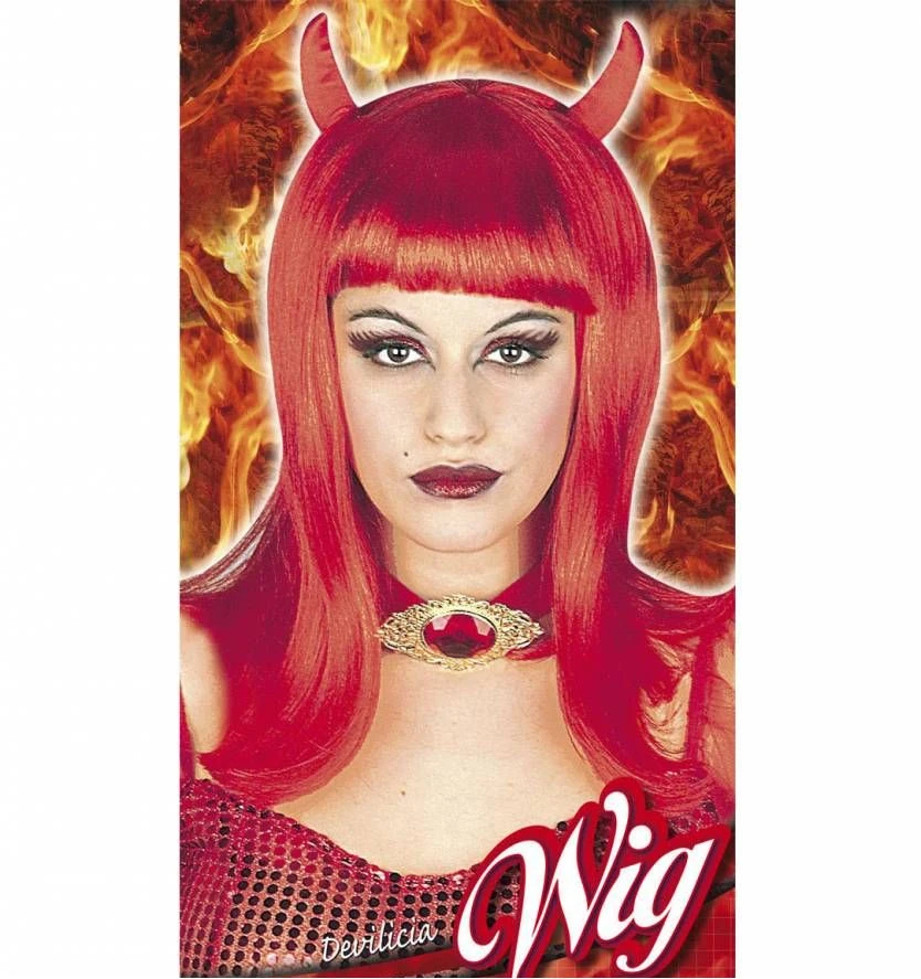 Vuurrode Duivelinnen Pruik Voor Halloween 2 Vuurrode Duivelinnen Pruik Voor Halloween - Afbeelding 2
