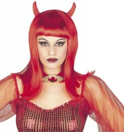 Vuurrode Duivelinnen Pruik Voor Halloween