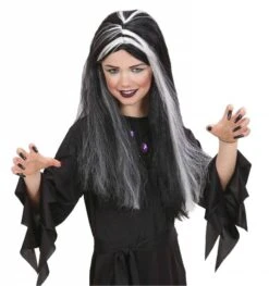 Zwart Grijze Kinder Heksenpruik Elisa